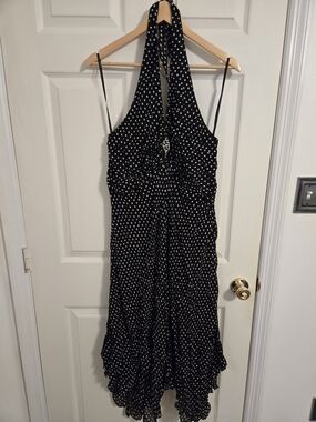 Eva Blue Y2K Black Polka Dot Halter Midi Dress Size 20W